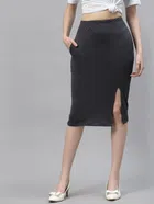 Pure Cotton Solid Skirt for Women (Dark Grey, 28)