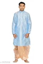 Dupion Silk Solid Kurta with Dhoti for Men 