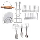 Stainless Steel Cup Stand Cup Holder & Plate Stand & Chakla Belan Stand & Hook Rail For Kitchen 