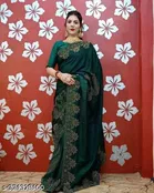 Georgette Embroidered Saree For Women, Green