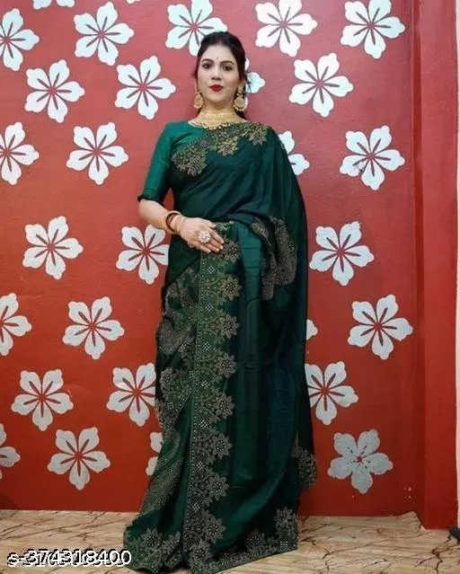 Georgette Embroidered Saree For Women, Green