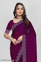 Georgette Solid Saree For Women, Purple