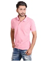 Poly Cotton Solid Polo Neck T-Shirt for Men, Pink 