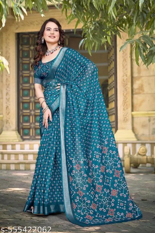 Floral Digital Print Saree for Women (Blue, Colour)