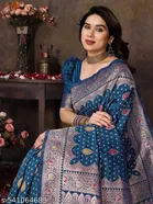 Banarasi Silk Printed Saree for Women, Teal 