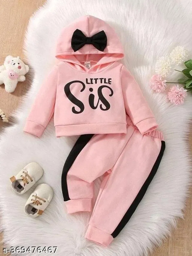 Hosiery Cotton Clothing Set for Girls (Pink, 6-12 Months)