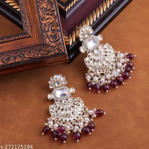 Light Gold Plated Exclusive Pearl fitting Big and Long Chandbali for Women (Gold, Free Size)