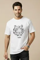 Polyester Printed T-shirt for Men, White 