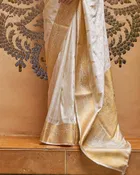 Litchi Silk Botanical Saree for Women, White 