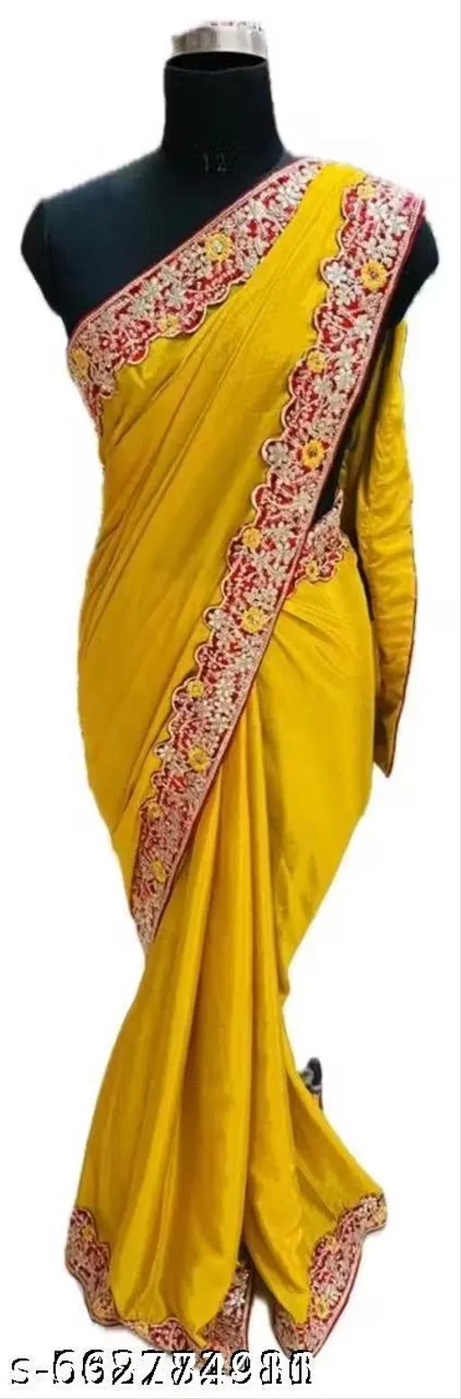Georgette Solid Saree For Women, Yellow