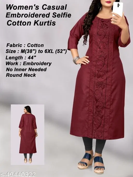 Floral Embroidered A-line Kurti for Women (Maroon, 5XL)