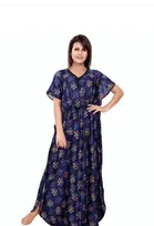 Satin Printed Kaftan for Women (Navy Blue, XL)