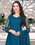 Net Solid Kurta Set with Dupatta for Women 