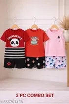Hosiery Cotton Printed Clothing Set for Kids, Multicolor, Pack of 3 