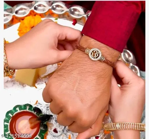 Brown Leather Om Bracelet for Men