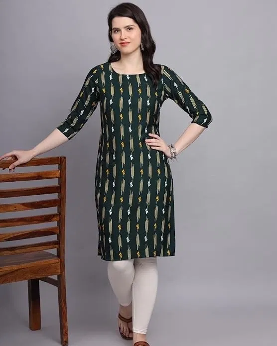 Crepe Printed Kurti for Women (Green, XXL)
