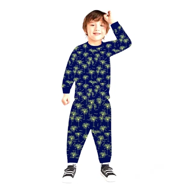 Cotton Printed Nightsuit for Kids (Navy Blue, 3-6 Months)