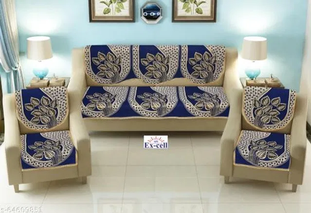 Polycotton 5 Seater Sofa Covers (Blue, Set of 1)
