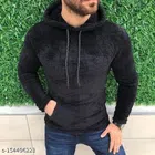 Woolen Full Sleeves Hooded Sweatshirt for Men (Black, M)