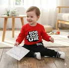 Love Mom Dad Polycotton Clothing Set for Boys ,Red & Black 