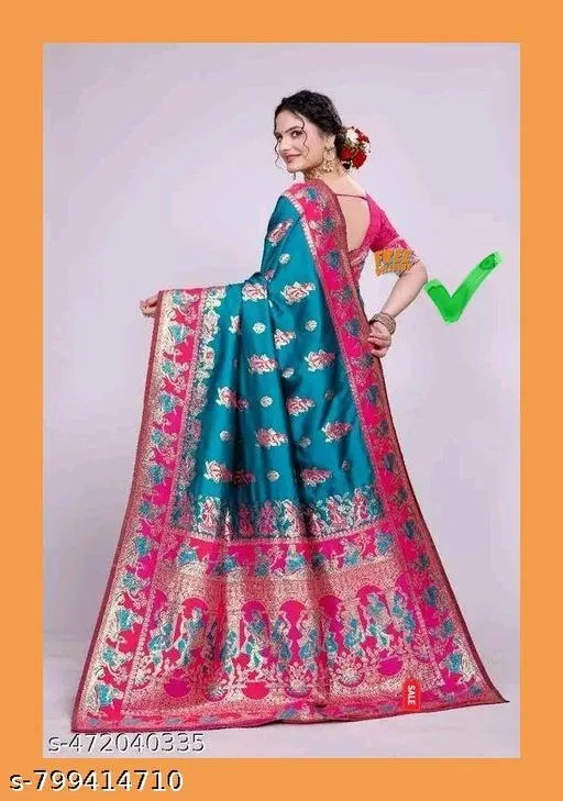 Kanjeevaram Saree for Women (Blue, Free Size)