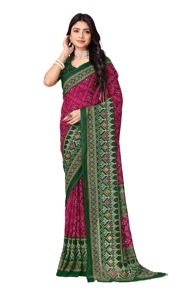 Georgette Printed Saree for Women (Maroon, 6.3 m)