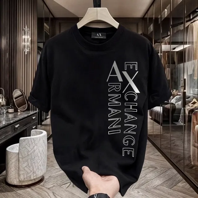 Poly Blend Half Sleeves Printed T-Shirt for Men (Black, L)