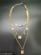 Trendy Urbanic Triple Layered Minimal Butterfly And Lock Necklace for Girls And Women