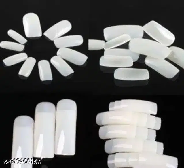 Artificial Nails (100 Pcs) with Glue (White, Set of 2)