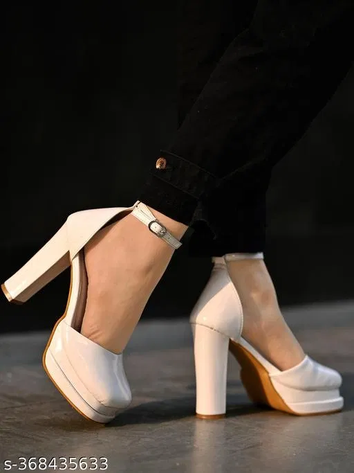 [100] Cream Solid Square Toe Block Sandals for Women (IND-5)