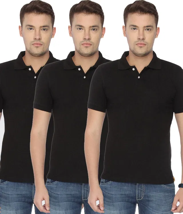 Polo Solid Cotton Blend T-shirts for Men, Pack of 4 (Multicolor, M)