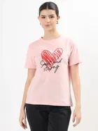 Heart Women T-Shirt (Pink, S)