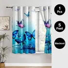 Blue Butterflies Designed Digital Printed Window Curtain 5ft Combo 