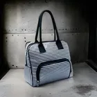 Canvas Striped Handbag for Women (Black)