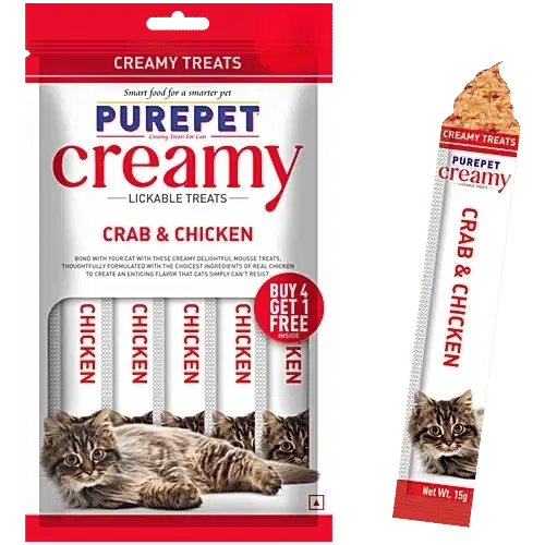 Purepet Creamy Lickable Cat Treats,Crab & Chicken (15g x5 Pcs) 75 g