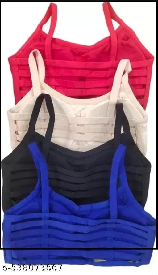 Cotton Solid Bras for Women, Assorted, Pack of 4 (XS)