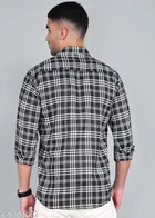 Cotton Blend Checked Shirts for Men, Black 