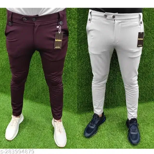 Lycra Track Pants for Men (Wine & Grey, 30) (Pack of 2)
