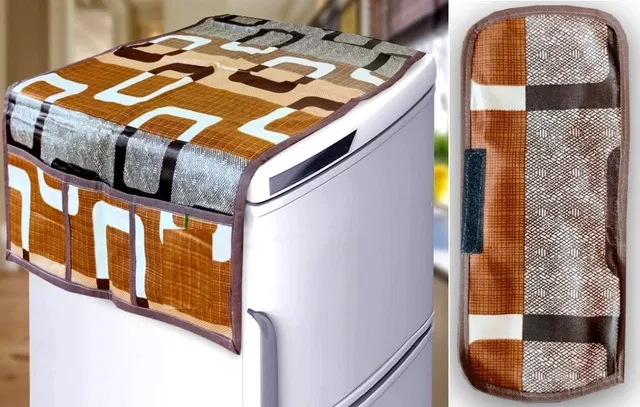 PVC Fridge Top Cover with 6 Utility Pockets & Handle Cover with 3 Pcs Shelf Mats (Multicolor, Set of 1)