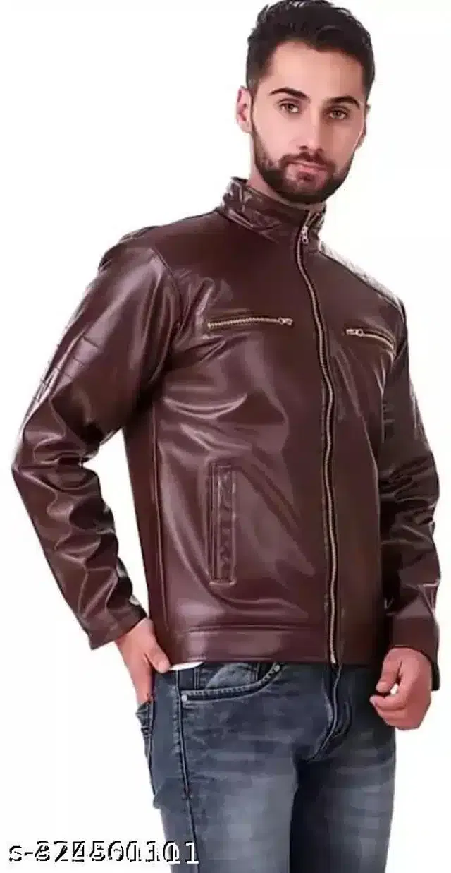 Synthetic Jacket for Men (Dark Brown, L)