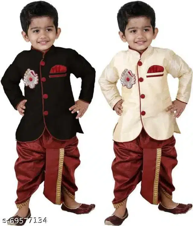 Sherwani Set for Boys (Multicolor, 6-7 Years) (Pack of 2)
