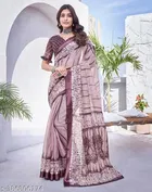 Linen Printed Saree for Women, Purple 
