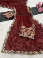 Crepe Solid Saree for Women, Maroon 