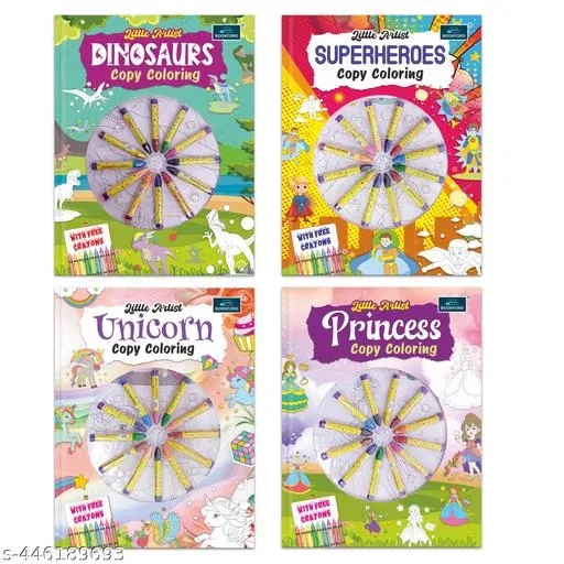 Little Artist Dinosaurs, Superheroes, Unicorns & Princesses Copy & Coloring Books for Kids, Set of 4