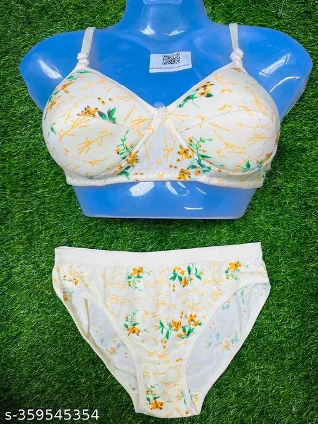 Cotton Blend Printed Lingerie Set for Women (Multicolor, 34A)