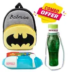 Combo of Fabric School Bag, Water Bottle with Lunch Box for Kids 