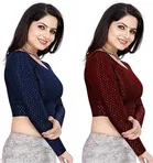 Lycra Ready Made Blouse for Women, Maroon & Blue, Pack of 2 