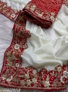 Georgette Solid Saree For Women, White
