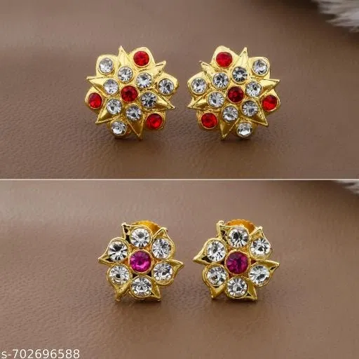 Ethnic Floral Design Gold Plated Earrings For Women