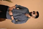Cotton Blend Checked Shirts for Men, Navy Blue 